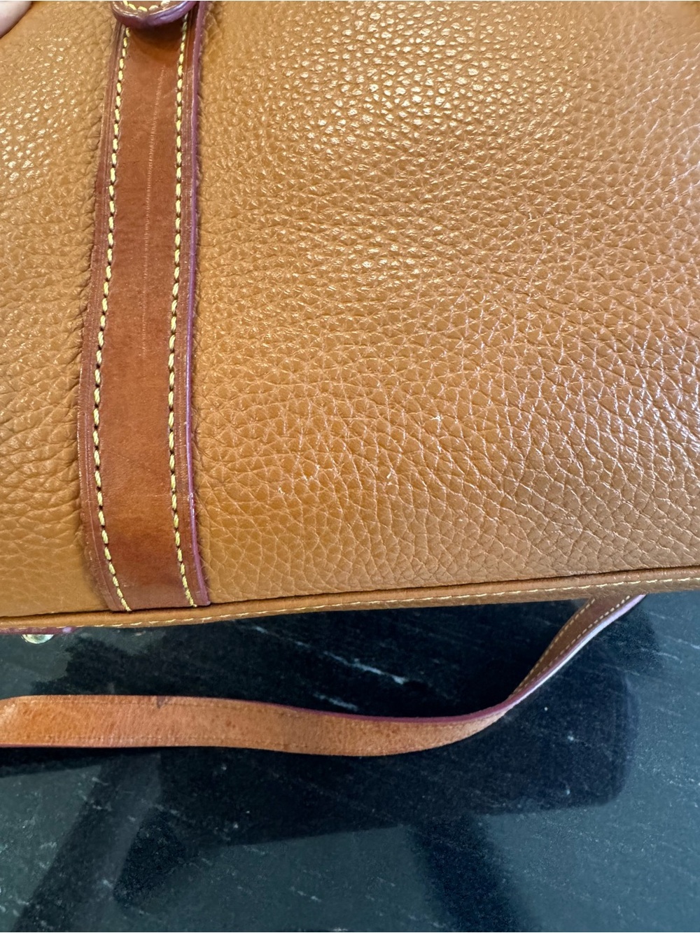 🦆Dooney & Bourke Florentine Pocket Satchel Natural Tan Cognac Leather Crossbody - Picture 10 of 16